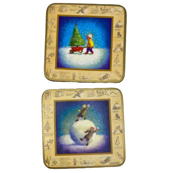 Christmas Style Coasters Set Of 6 - Cork backing Holiday Winter Tree Snowman - Picture 4 of 12